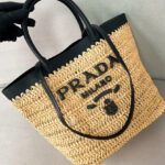 Prada Small Crochet And Leather Tote Bag 1BG500 Apricot